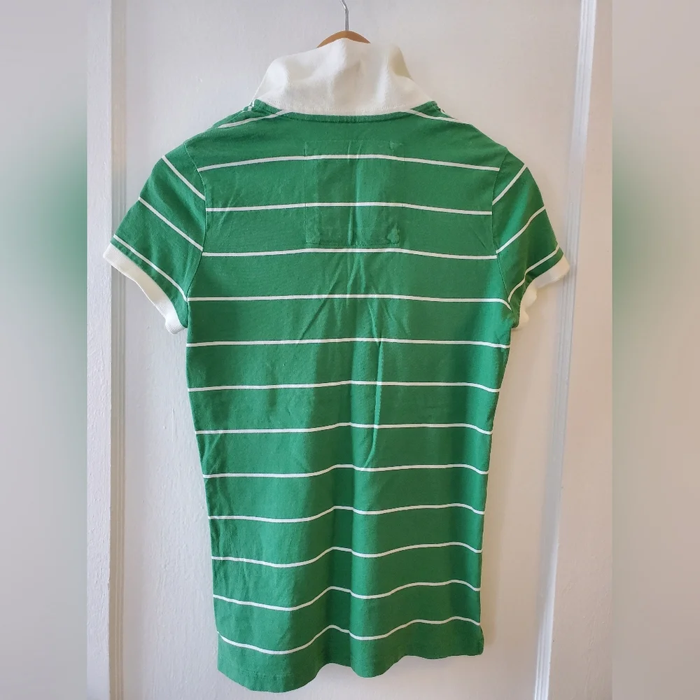 Abercrombie & Fitch Green Striped Polo Shirt Size L - Picture 3 of 4